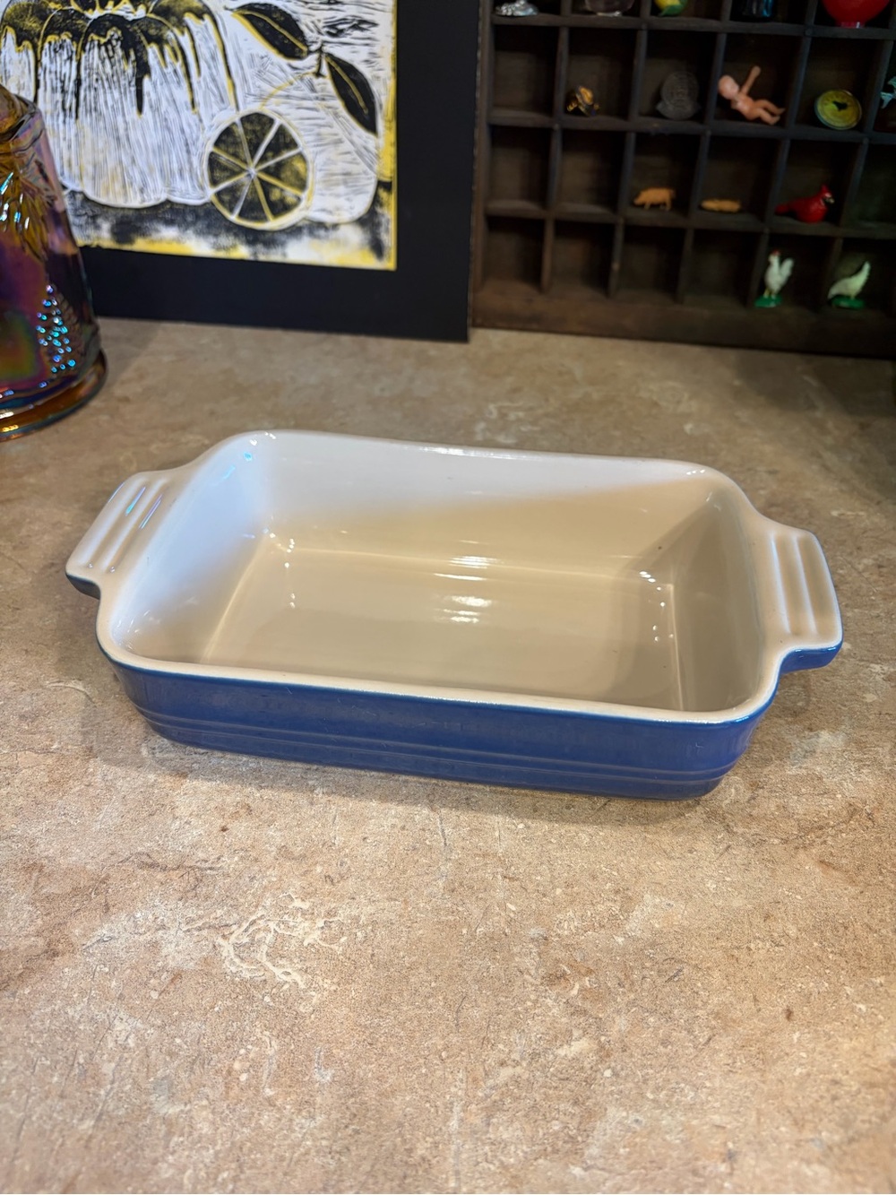 Le Creuset Blue Rectangular Ceramic Baking Dish with Cream Interior